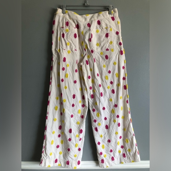 Anthro Pink & Yellow Clip Dot Cropped Wide Leg - Picture 3 of 8